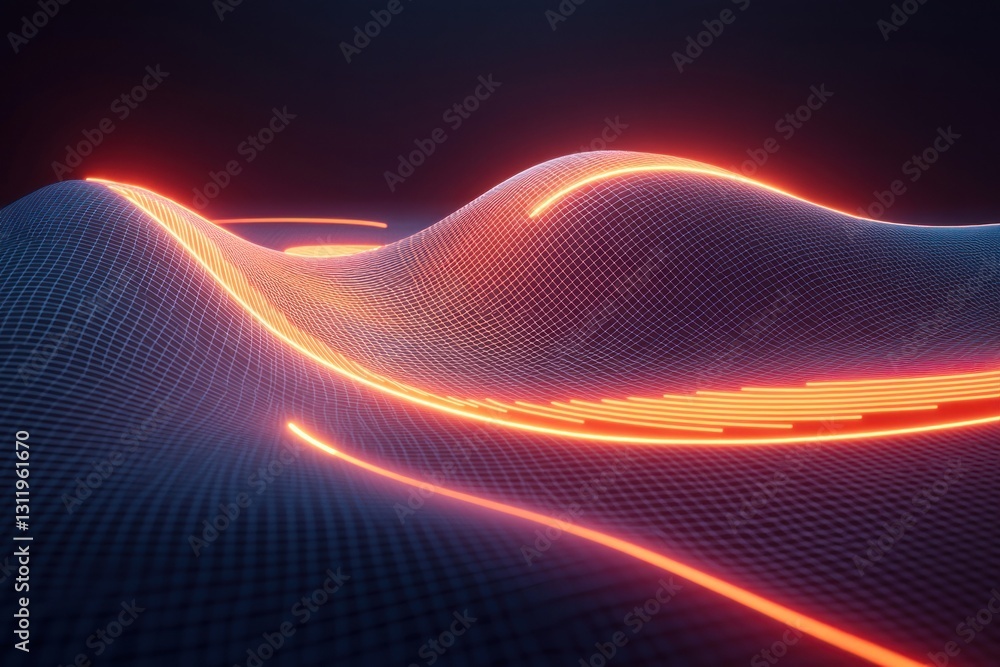 Poster abstract glowing waves with dynamic lines in a dark setting