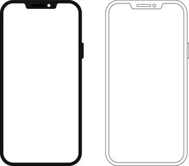 Modern black vector illustration of mobile gadget - Flat drawing modern smartphone. Phone display with white screen isolated. Transparent screen modern smartphone design. Smartphone vector icon