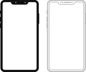 Modern black vector illustration of mobile gadget - Flat drawing modern smartphone. Phone display with white screen isolated. Transparent screen modern smartphone design. Smartphone vector icon