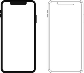 Modern black vector illustration of mobile gadget - Flat drawing modern smartphone. Phone display with white screen isolated. Transparent screen modern smartphone design. Smartphone vector icon