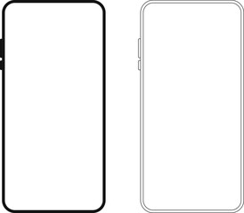 Modern black vector illustration of mobile gadget - Flat drawing modern smartphone. Phone display with white screen isolated. Transparent screen modern smartphone design. Smartphone vector icon