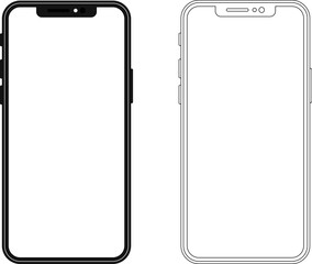 Modern black vector illustration of mobile gadget - Flat drawing modern smartphone. Phone display with white screen isolated. Transparent screen modern smartphone design. Smartphone vector icon