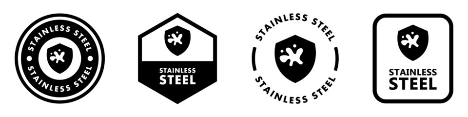 Obraz premium Stainless Steel - vector icons for packaging with shield. Rust resistant items stickers.