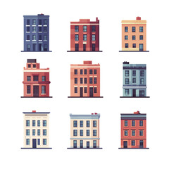 Obraz premium Colorful City Buildings Vector Illustration Set, Architecture and Design