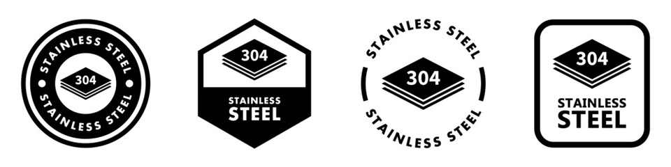 Stainless Steel 304 vector icons set isolated on white.