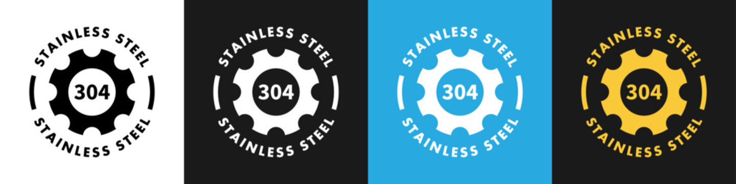 Stainless Steel 304 - vector label for rust resistant tools. Vector isolated on white.