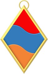 The Armenian flag pin and badge consists of the colors red, blue and orange