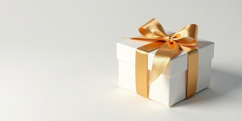 Obraz premium A pristine white gift box adorned with a luxurious golden ribbon, a symbol of celebration and thoughtful presentation