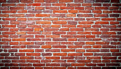 A full frame shot of a brick wall, the bricks are red and brown, the mortar is white, the lighting is soft and diffused, creating a vignette effect around the edges of the frame