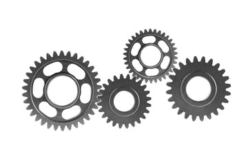 Metal gear isolated on white background for engine car and bike, teamwork business.