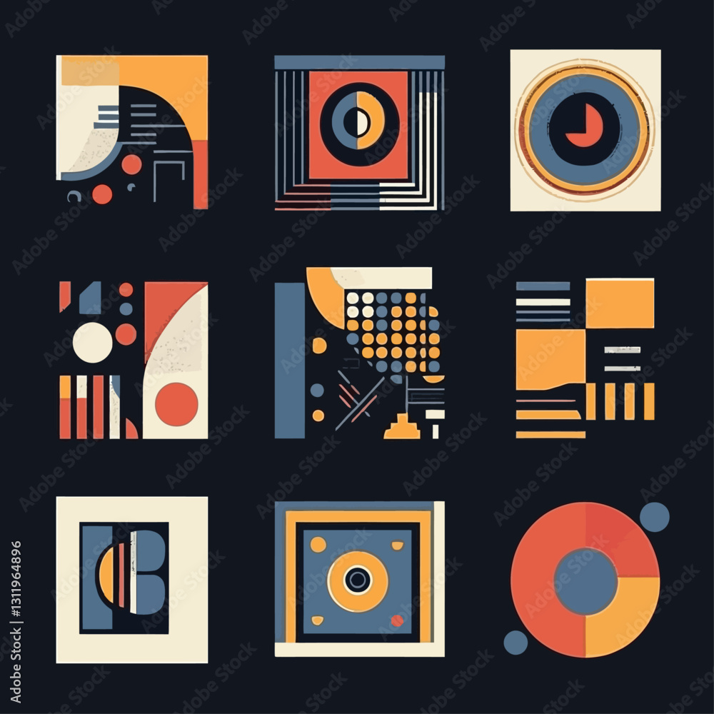 Poster abstract geometric composition with circles and lines in retro style