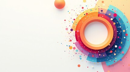 Obraz premium Abstract Colorful Circular Design with Scattered Dots and Empty Space for Text or Logo