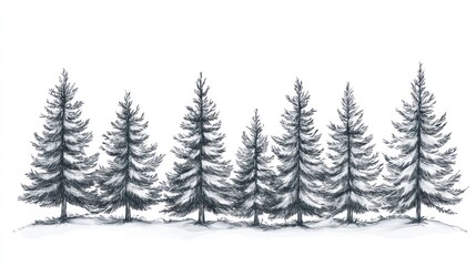 Obraz premium Winter forest scene, hand-drawn trees, nature background, artistic illustration