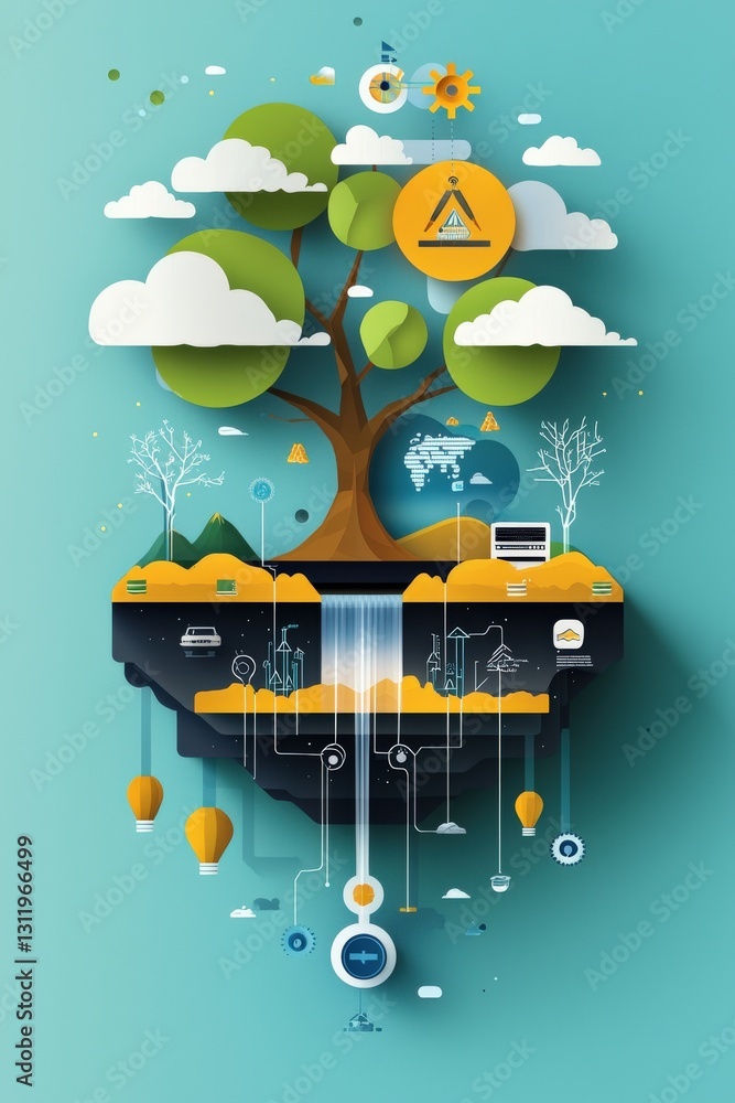 Poster a dynamic infographic of ai analyzing and solving global water shortages.