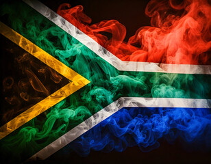 Abstract colorful smoke south africa flag background