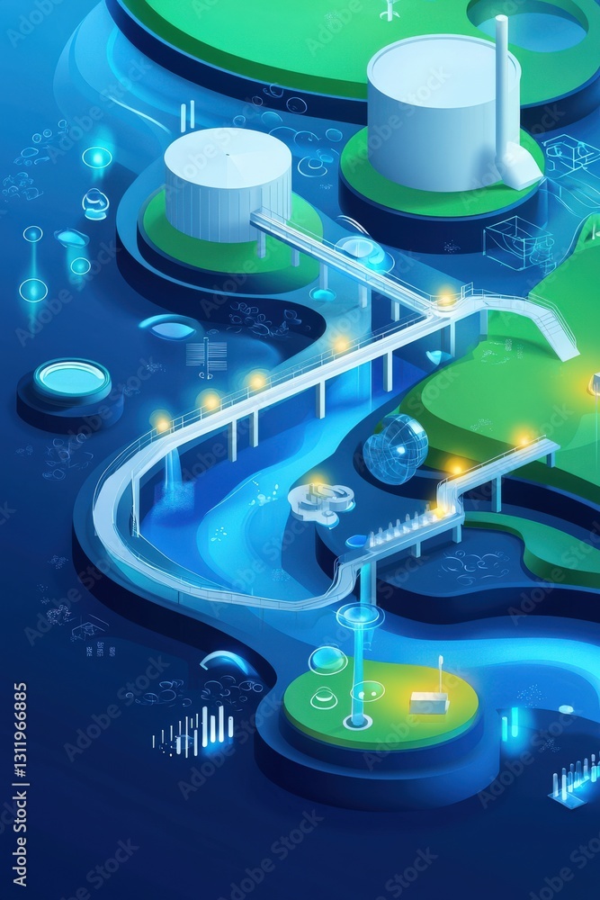 Poster a dynamic infographic of ai analyzing and solving global water shortages.