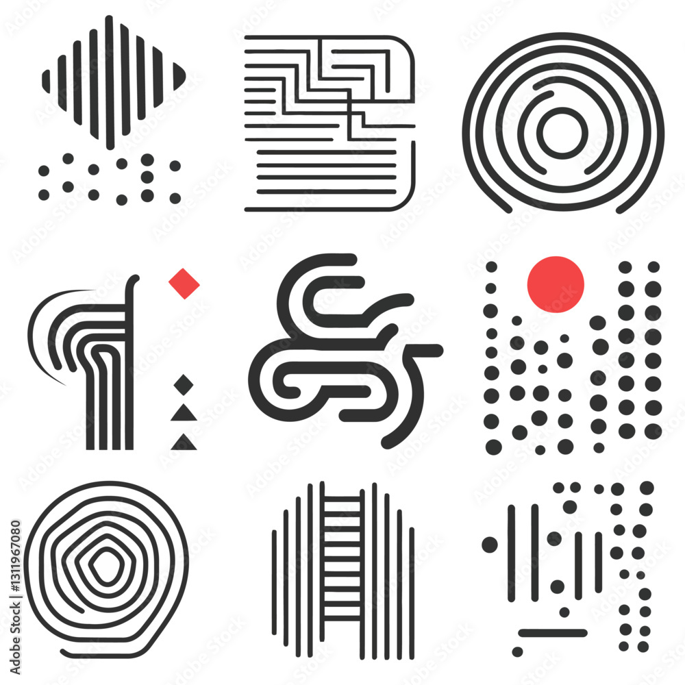 Poster abstract graphic element set with geometric shapes on white background