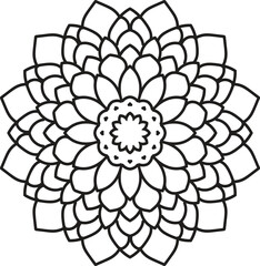 Mandala: Intricate black and white floral mandala, a symbol of spiritual and meditative design. 