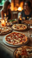 Young people enjoying a pizza party night