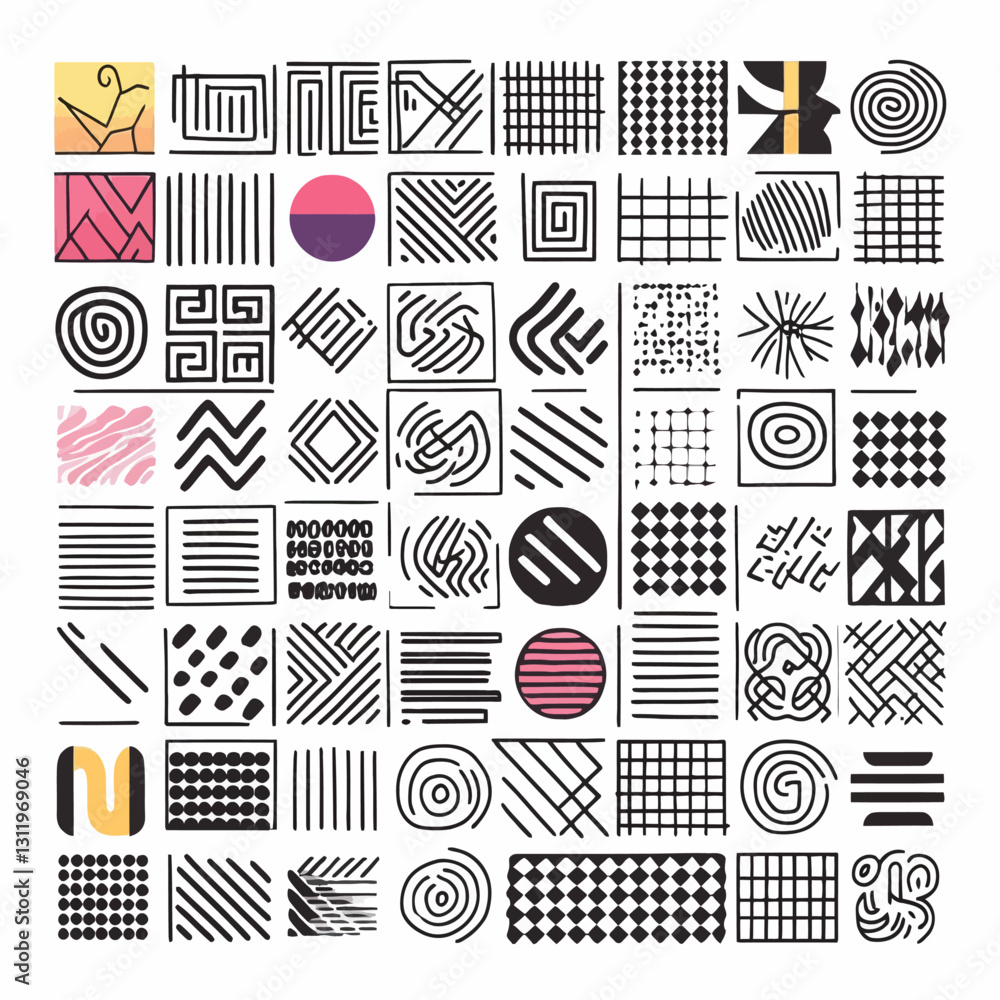 Poster abstract geometric pattern with hand drawn elements and bold lines art
