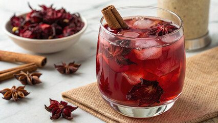 Refreshing sorrel drink with hibiscus and spices, served over ice
