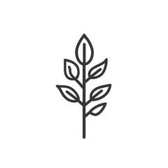 Line art icon of a leafy plant stem, clean and modern illustration