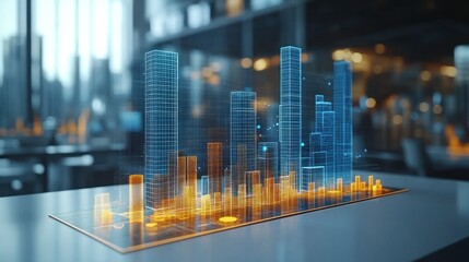 Futuristic city model displayed on a digital tablet