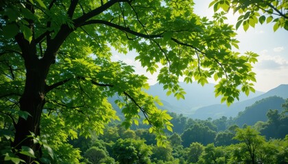 Fototapeta premium Exploring nature's beauty lush greenery in mountain landscape