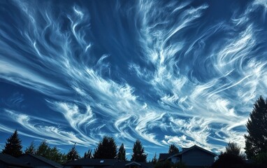 A dramatic sky with bright white clouds contrasting against a dark blue sky, evoking a sense of wonder