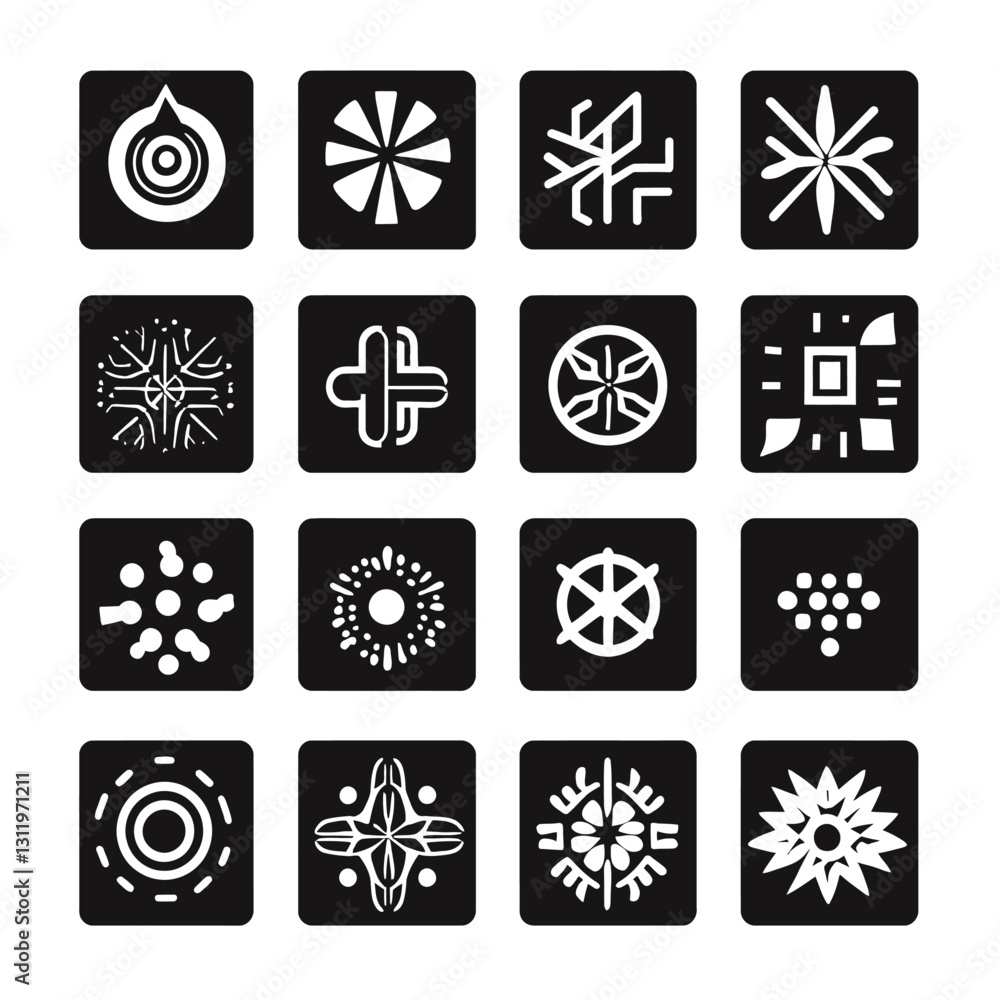Poster abstract geometric patterns on black, decorative vector design elements