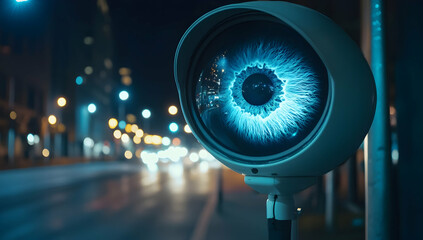 A security camera with an eye-shaped lens.