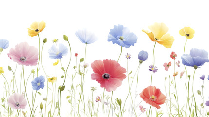 Fototapeta premium Colorful Poppies Bloom Isolated White Background