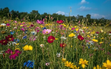 A field of wildflowers blooming, promoting ecological balance and the importance of plant diversity