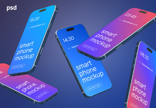 Floating smartphones mockup