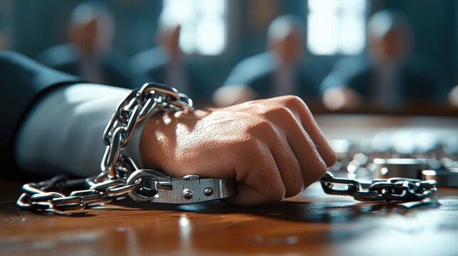 The accused is handcuffed in the dock. 