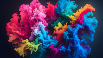 Vibrant abstract explosion of colorful ink in motion, dynamic swirling cloud, artistic splash, bright multicolor background, perfect for creative designs, digital art, and modern visuals.