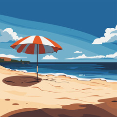Beach summer, flat icon artstyle, clear sky