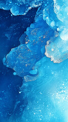 Abstract blue ice texture with shimmering light reflections and deep ocean hues