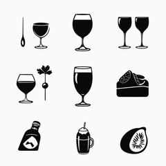 Alcoholic beverages vector icon set includes wine, beer, cocktails