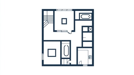 Fototapeta premium Square Floor Plan of a Home, Interior Design, Bathroom, Kitchen