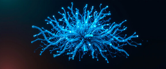 Obraz premium Glowing blue virus structure under a microscope