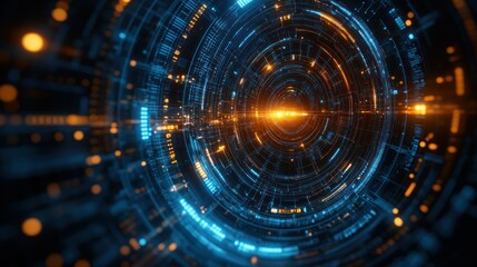 Fototapeta premium Futuristic digital tunnel with glowing circuits
