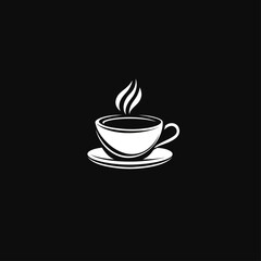 Obraz premium Steaming white coffee cup on a saucer in monochrome minimalist design.