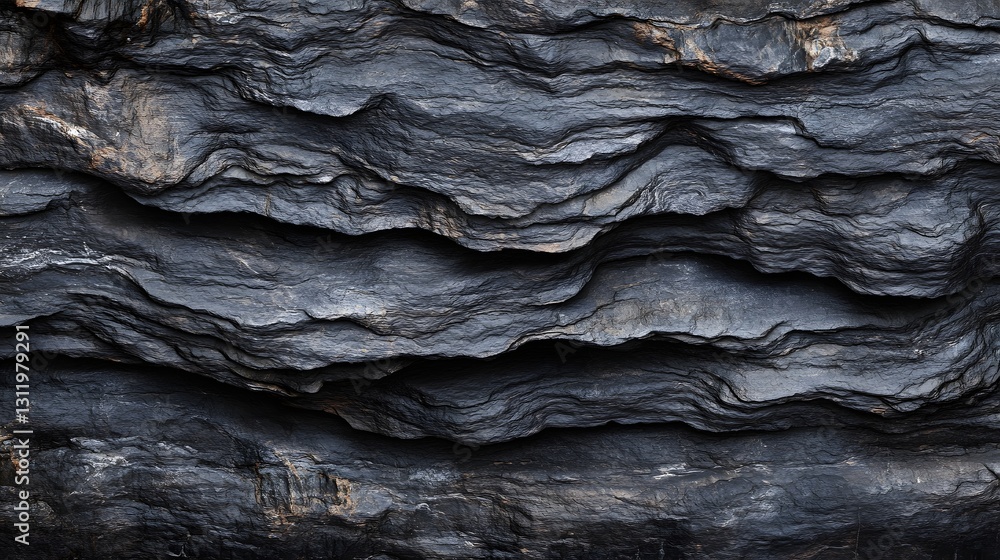 Poster wavy layers of dark stone creating a natural pattern