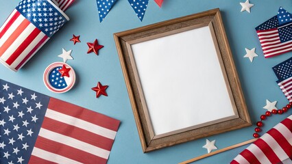 Obraz premium Eco-Friendly Patriot Decor Aerial Flat Lay with Copy Space for Design Elements