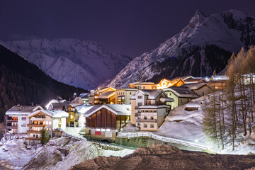Winter in Samnaun Village – Sunset and Nightfall in a Snowy Alpine Paradise..
