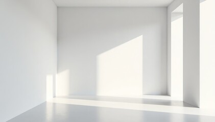 Minimalist white wall in modern office hallway with geometric shadows, geometric, minimalist