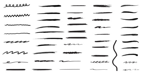 Brush stroke vector set underline ornament calligraphic black isolated art variation hand drawn