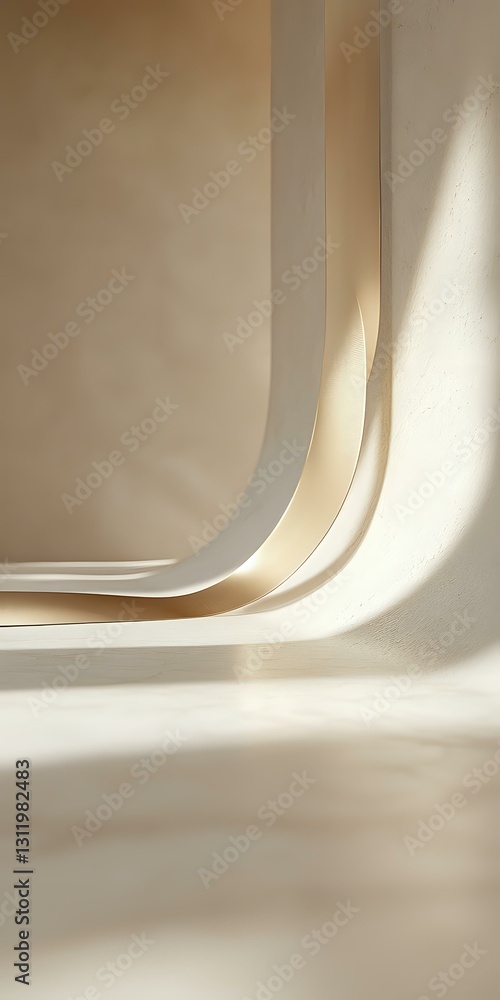 Poster smooth curved wall transition in beige and white tones with soft natural lighting creating elegant s