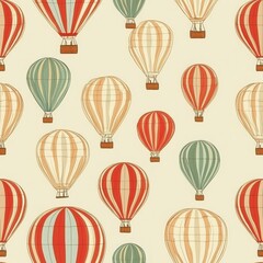 Colorful pattern of hot air balloons featuring various designs in a seamless background wallpaper style